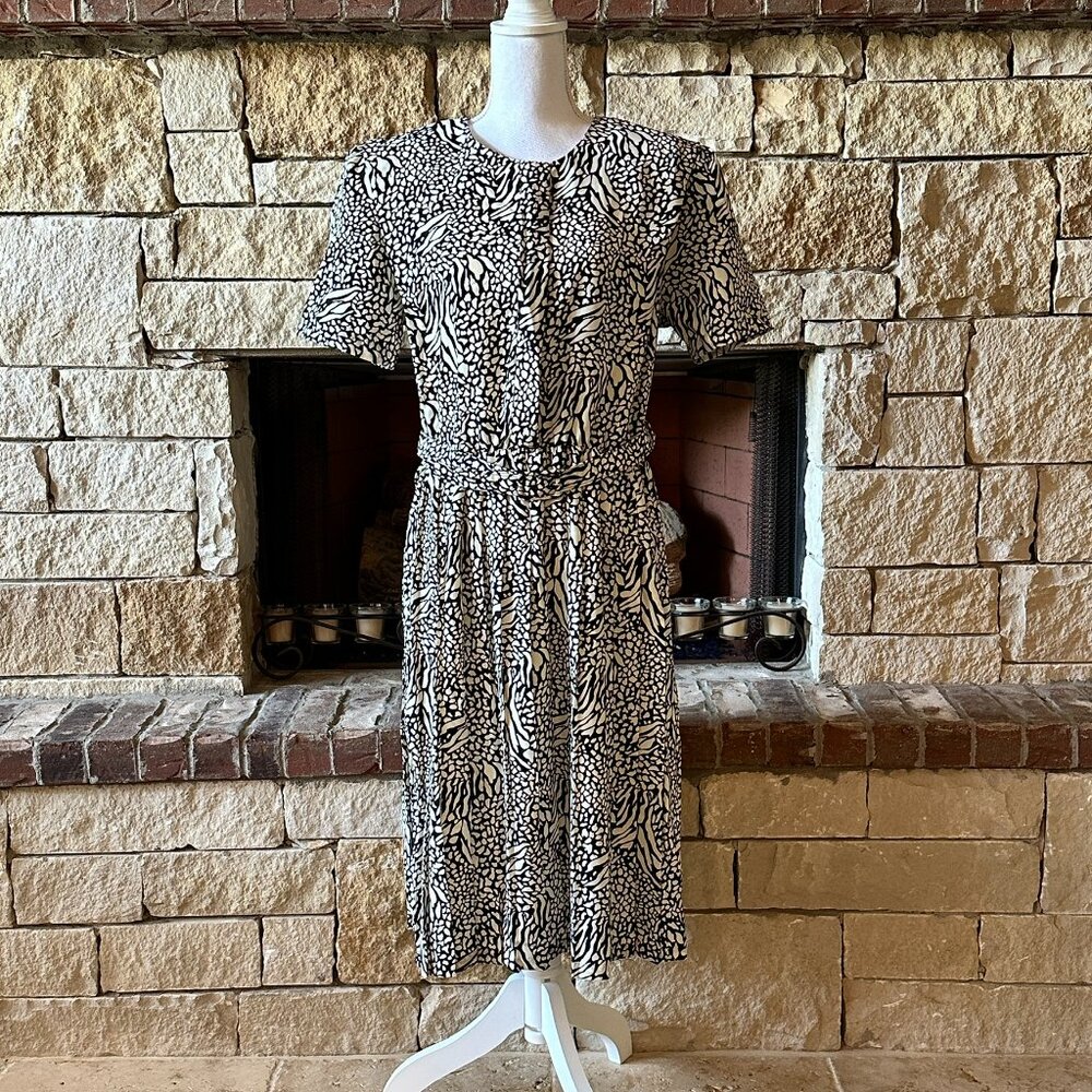 VTG Breli Originals Secretary Dress Abstract Design Pleated Skirt Belted Sz 16